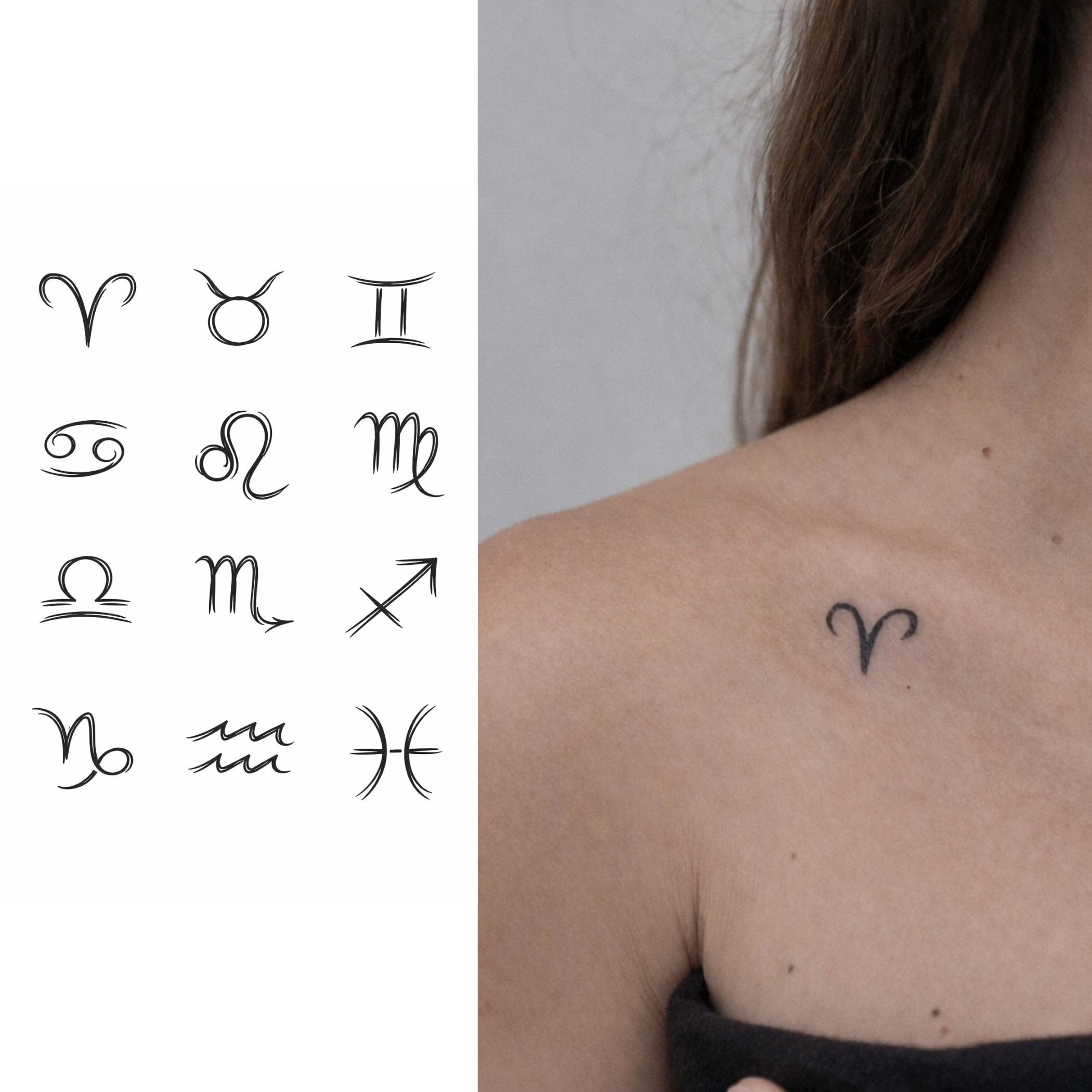 (12 tatuajes) Símbolos Zodiacales – Tatuaje Semi Permanente – Almost Ink