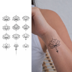 (12 tatuajes) Ilustraciones florales – Tatuaje Semi Permanente