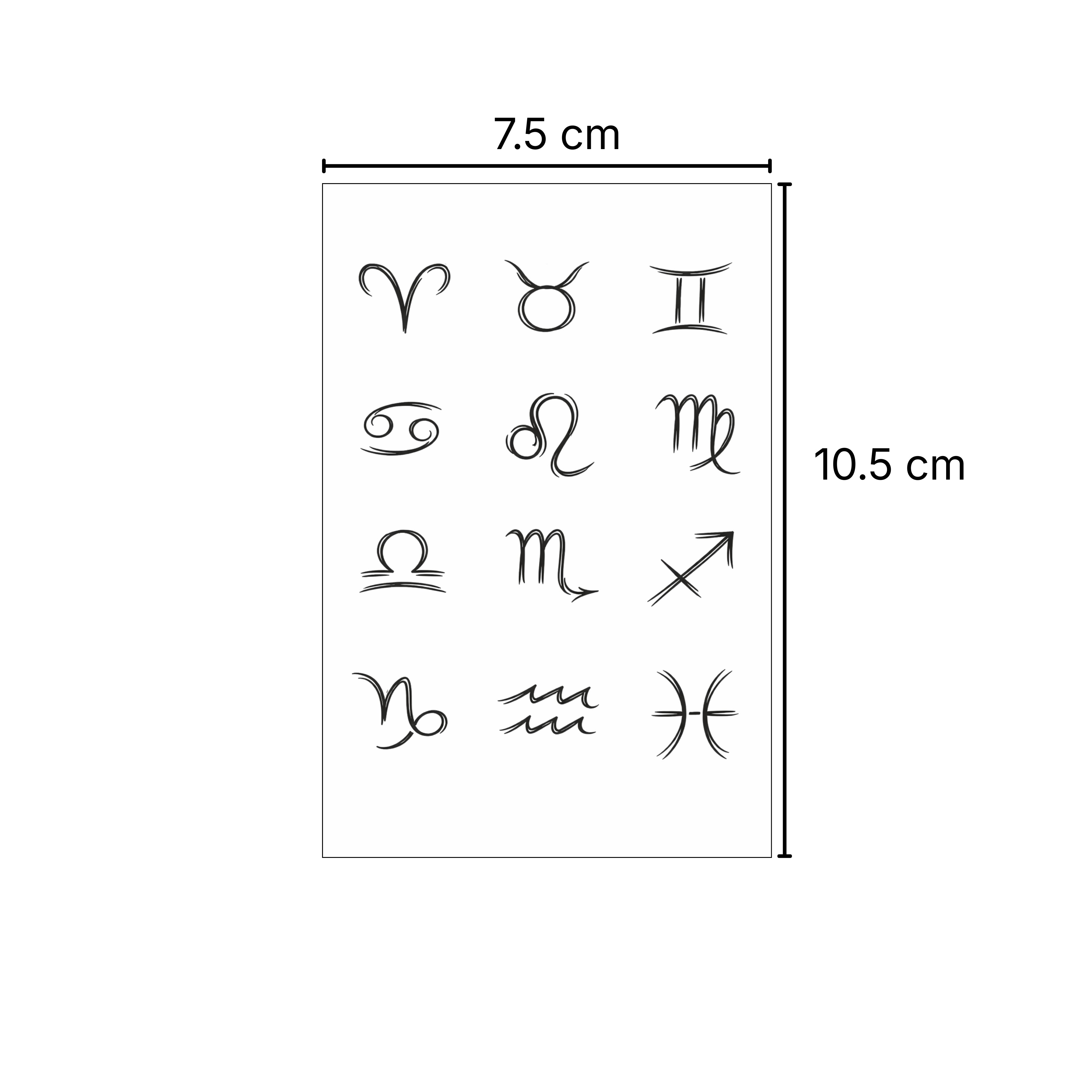 (12 tatuajes) Símbolos Zodiacales – Tatuaje Semi Permanente