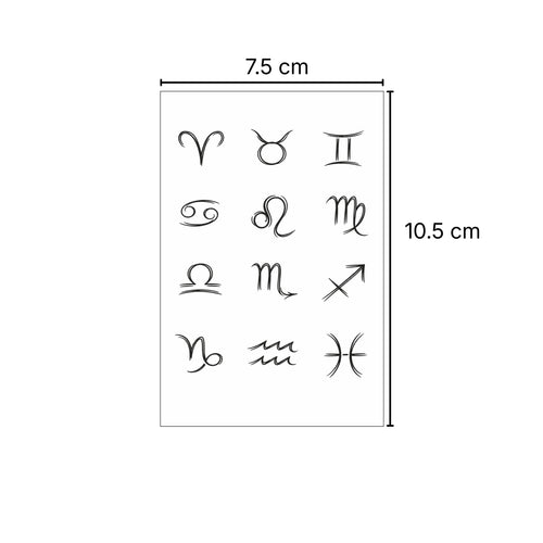 (12 tatuajes) Símbolos Zodiacales – Tatuaje Semi Permanente